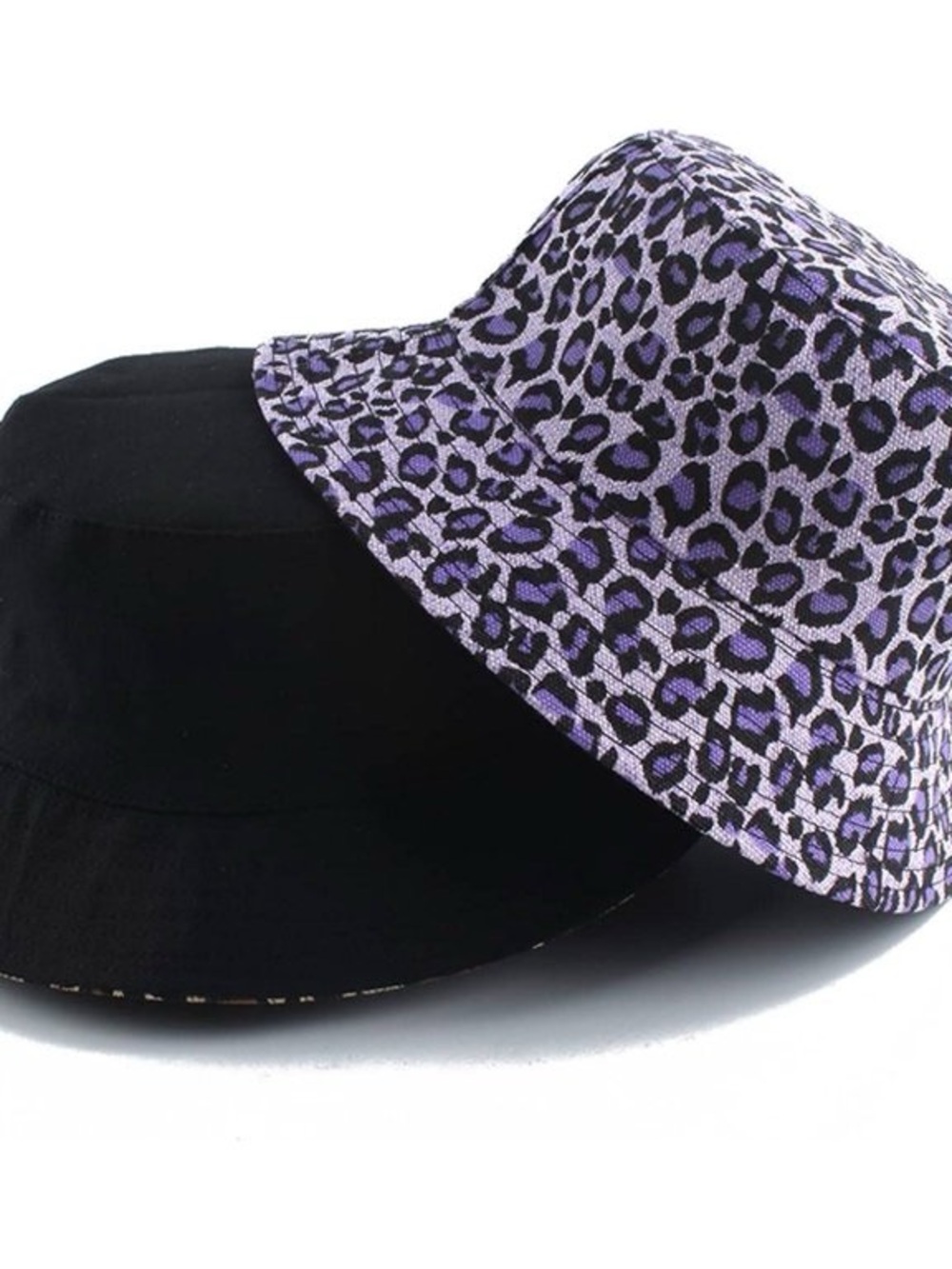 Reversible Black and Purple Leopard Bucket Hat